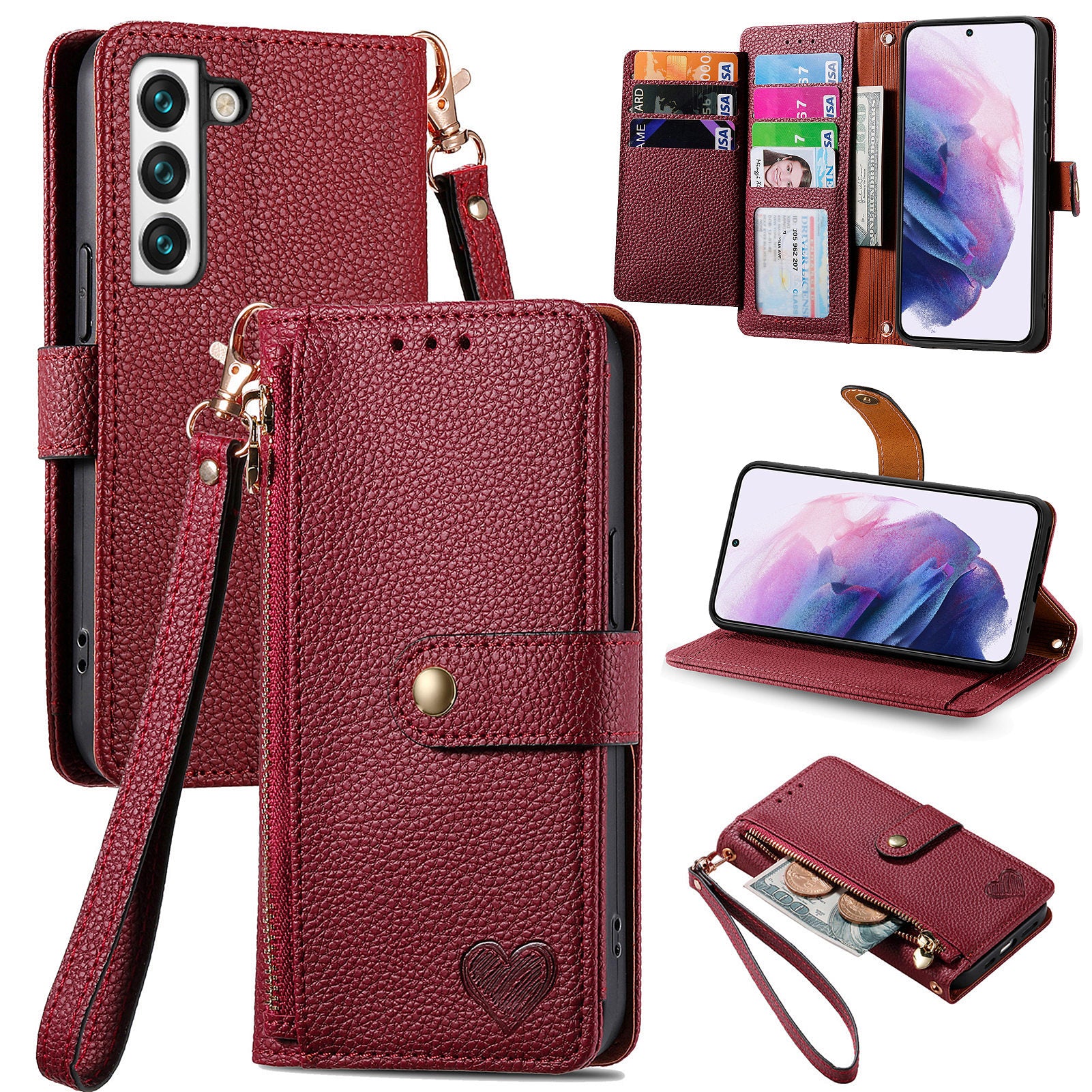 For Samsung Galaxy S22 5G PU Leather RFID Blocking Phone Case Zipper Pocket Wallet Stand Cover For Samsung Galaxy S22 5G PU Leather RFID Blocking Phone Case Zipper Pocket Wallet Stand Cover